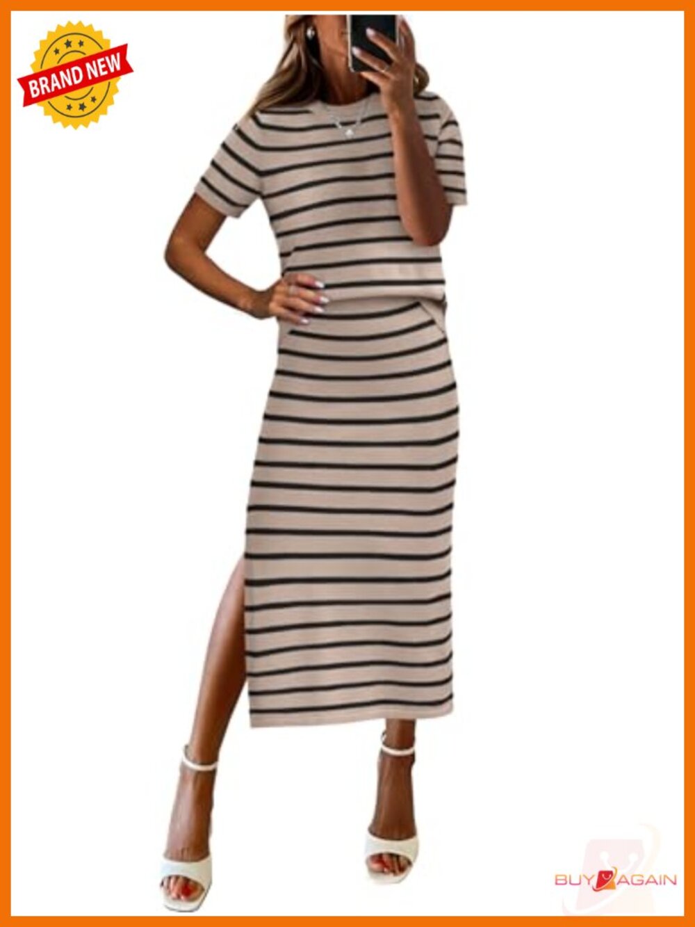 2 Piece Sweater Skirt Set Short Sleeve Midi Travel Lounge Spring Summer